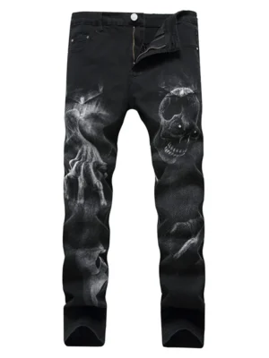2025 Dark Streetwear Skull Print Punk Stretch Slim