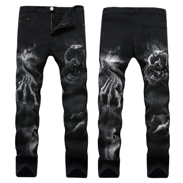 2025 Dark Streetwear Skull Print Punk Stretch Slim - Image 3