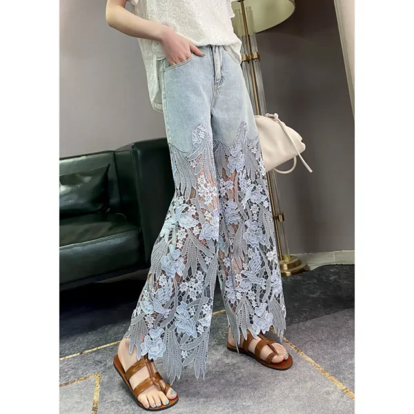 Summer New Vintage Flower Hollowed-out Jeans - Image 3