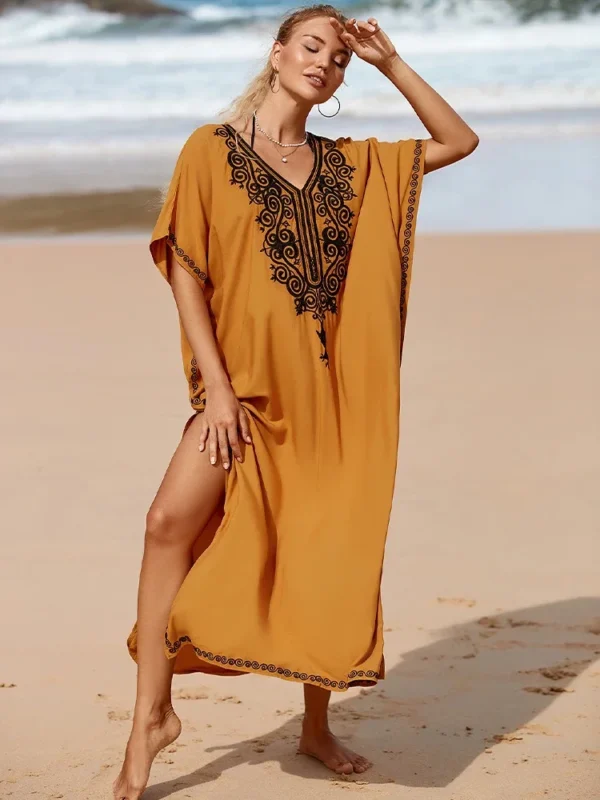 2025 Yellow Embroidered Loose Kaftan - Image 3