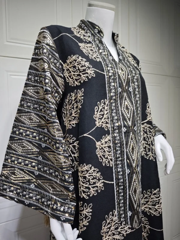 Muslim Women's Black Islamic Embroidered Abaya with Gold - Image 6