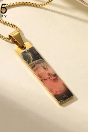 Engrave Eye Colorful Picture Rectangle Necklace Stainless Steel