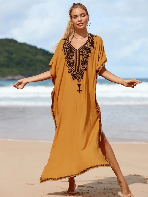 2025 Yellow Embroidered Loose Kaftan - Image 4