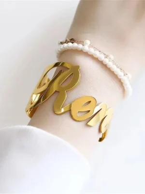 Personalized Stainless Steel Charm Wide Bracelet