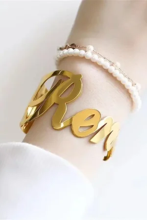Personalized Stainless Steel Charm Wide Bracelet