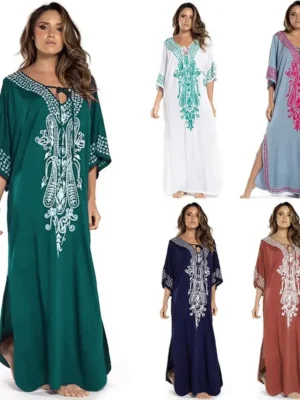 New Fashion Plus Size Embroidered Cotton Beach Dress