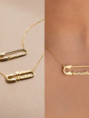 Custom Double Name Paper Clip Pendant Necklace