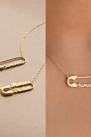 Custom Double Name Paper Clip Pendant Necklace