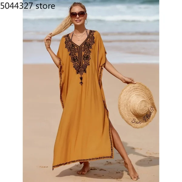 2025 Yellow Embroidered Loose Kaftan