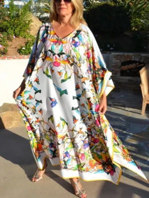 Beach Dresses Bird Bohemian Kaftans for Women 2025