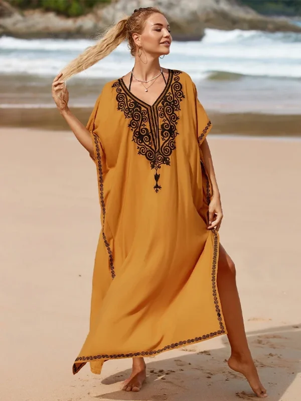 2025 Yellow Embroidered Loose Kaftan - Image 2