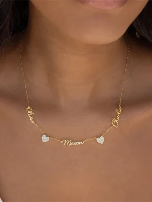 Two Pave Zircon Heart Custom Name Necklaces