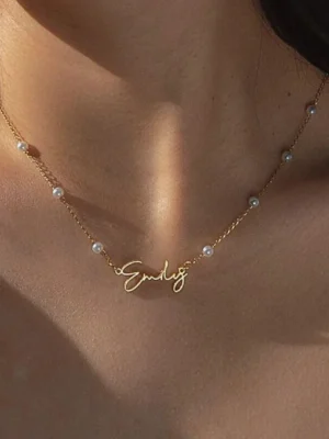Custom Pearls Name Necklace Women