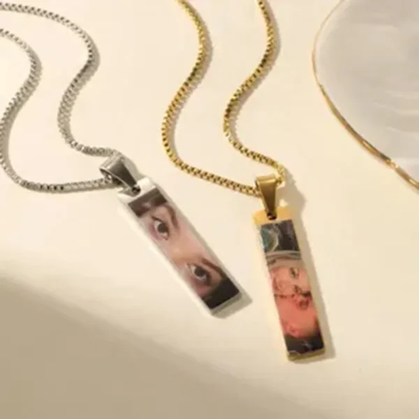 Engrave Eye Colorful Picture Rectangle Necklace Stainless Steel - Image 2