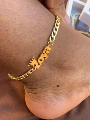 Custom Stainless Steel Crown Name Anklet Women Men