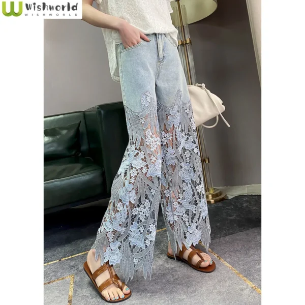 Summer New Vintage Flower Hollowed-out Jeans