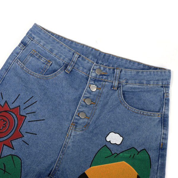 Womens Cartoon Printed Jeans Harem Pants Trousers For Women - Image 5