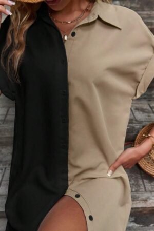 Two Tone Batwing Sleeve Shirt Dress Vacation Beach Outfits Women