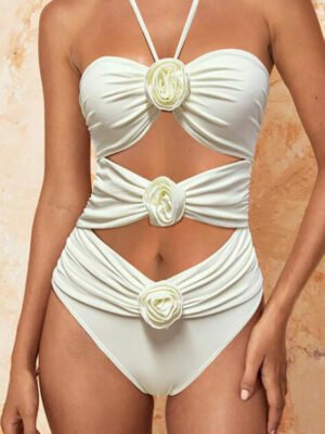 Ladies Hot Spring Three-dimensional Flower BIKINI One-piece Swimsuit
