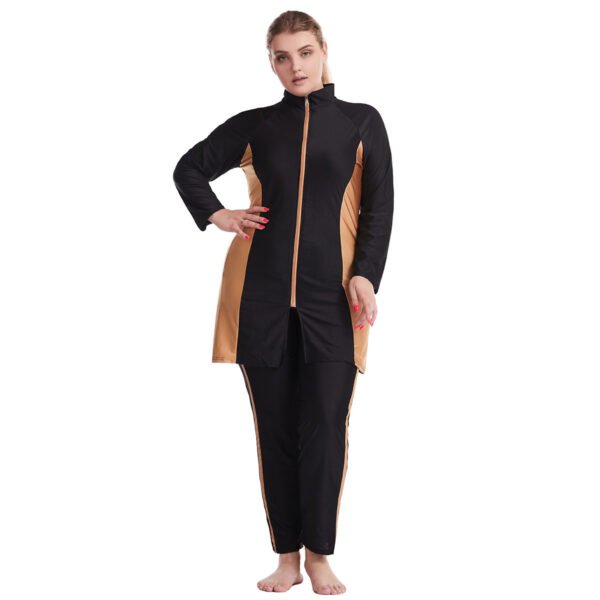 Women Contrast Color Zipper Conservative Swimwear - Image 7