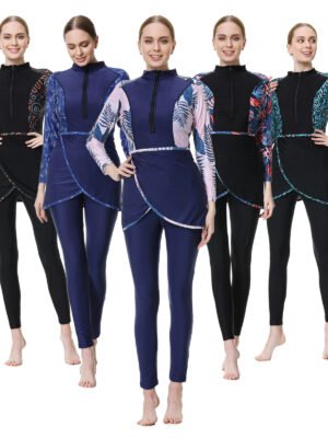 Patchwork Women's Pants Top Hat Three-piece Swimsuit