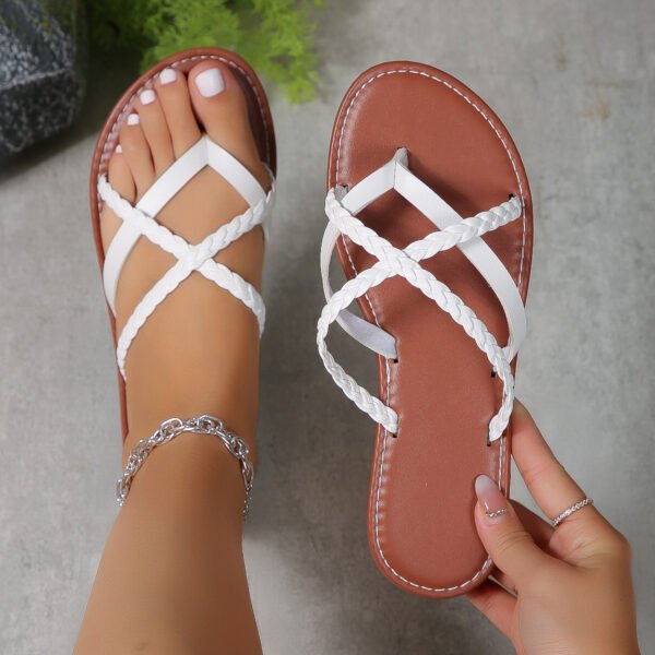 Cross-woven Design Thong Sandals Summer Flat Shoes Women - Image 2
