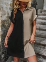 Two Tone Batwing Sleeve Shirt Dress Vacation Beach Outfits Women - Image 5