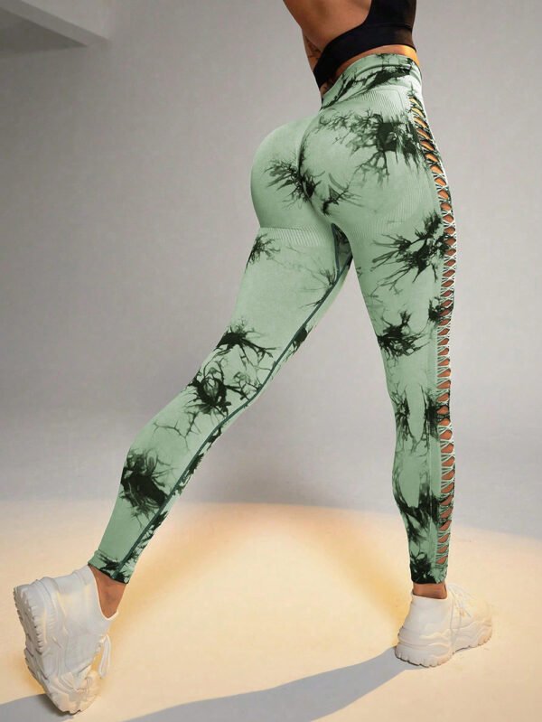 Sports Breathable Quick-drying Side Hollow Tie-dye Yoga Pants - Image 3