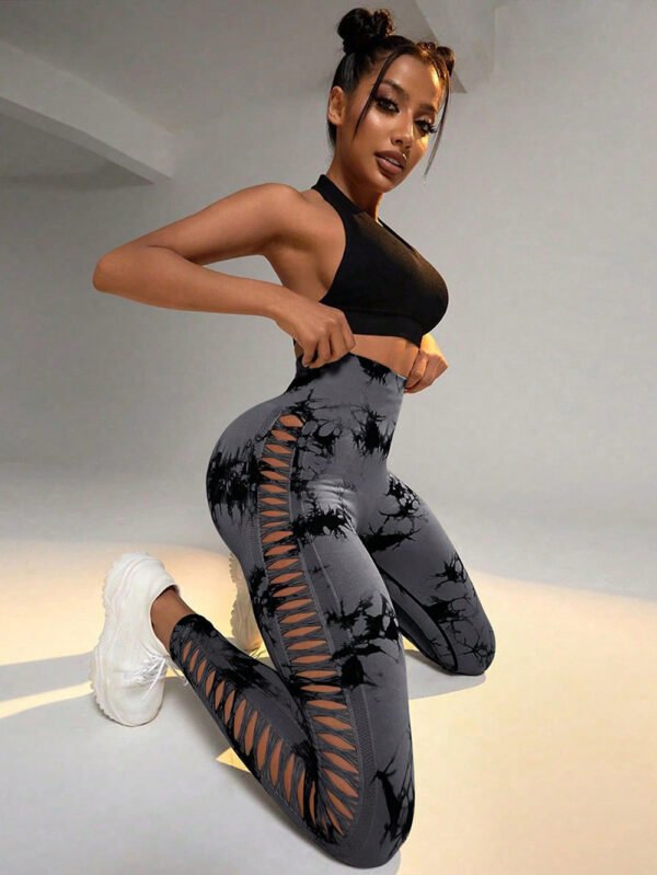 Sports Breathable Quick-drying Side Hollow Tie-dye Yoga Pants - Image 4