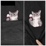 Men'S T-Shirt Fashion Brand Summer Pocket Cat - Image 4