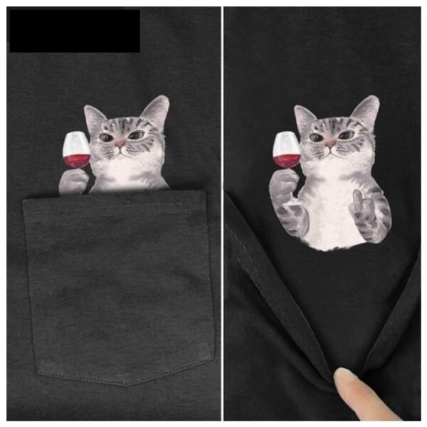 Men'S T-Shirt Fashion Brand Summer Pocket Cat - Image 4