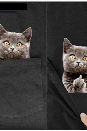 Men'S T-Shirt Fashion Brand Summer Pocket Cat