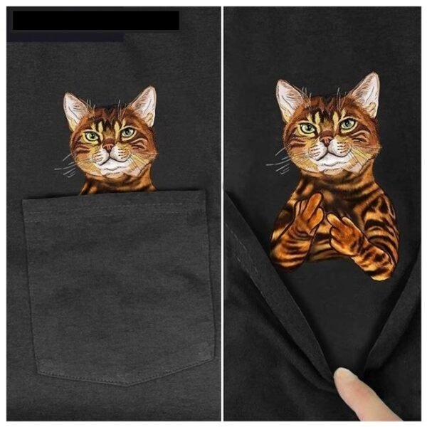 Men'S T-Shirt Fashion Brand Summer Pocket Cat - Image 2