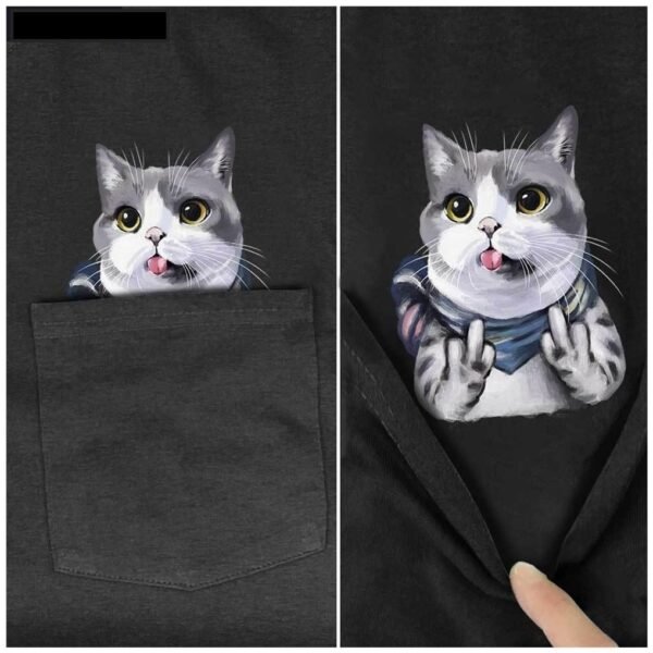 Men'S T-Shirt Fashion Brand Summer Pocket Cat - Image 5