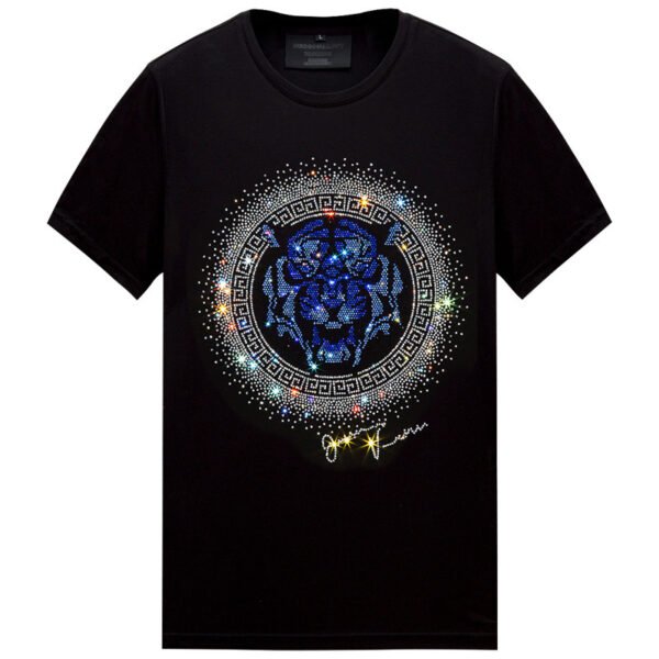 Men's Rhinestone Tiger Head Summer American Plus Size Half Sleeve Cotton T-shirt - Image 8