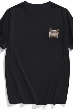 Men's T Shirt Fashion Brand Summer Pocket Despise Cat