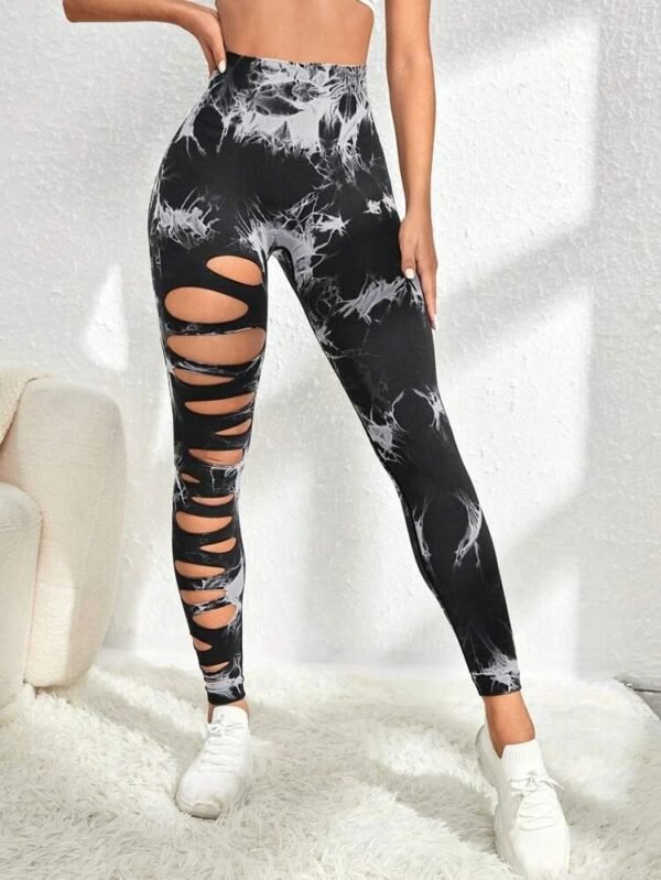 Hollow Tie-dye Yoga Pants High Waist Hip Lift Fitness Pants - Image 5