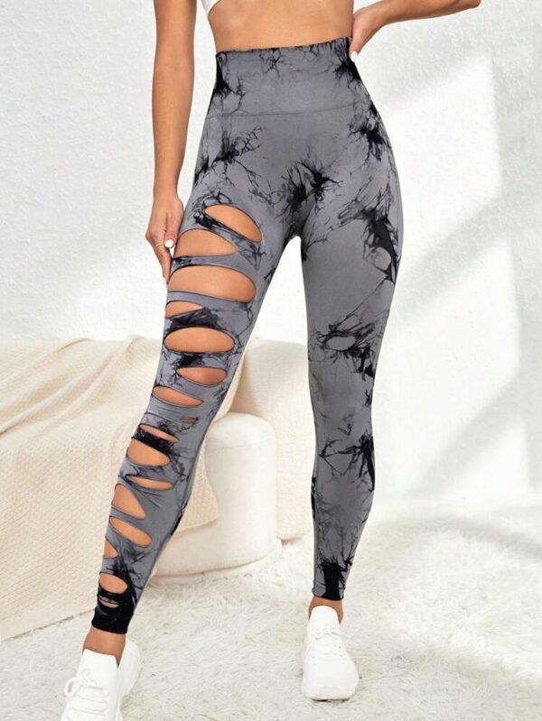 Hollow Tie-dye Yoga Pants High Waist Hip Lift Fitness Pants - Image 4