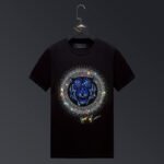 Men's Rhinestone Tiger Head Summer American Plus Size Half Sleeve Cotton T-shirt - Image 5