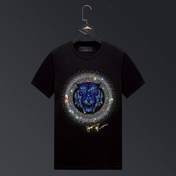Men's Rhinestone Tiger Head Summer American Plus Size Half Sleeve Cotton T-shirt - Image 5
