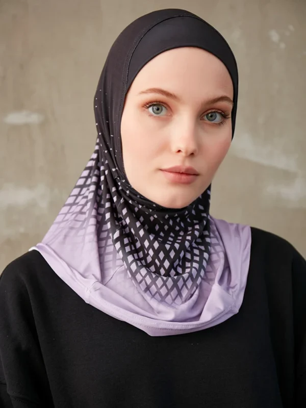 Sporty Muslim Inner Hijab Women Geometric Printing - Image 6
