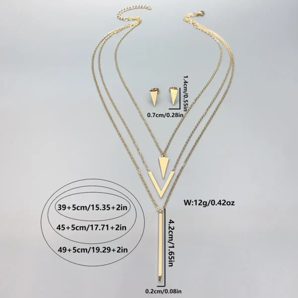 3 Piece Set New Women's Stainless Steel V-shaped Geometric - Image 2
