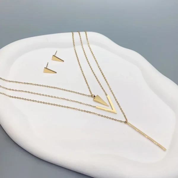 3 Piece Set New Women's Stainless Steel V-shaped Geometric - Image 5