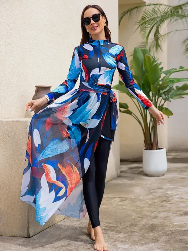 3/4PCS Summer Burkini Femmes Beach Floral Muslim Swimwear Swimsuit - Image 2