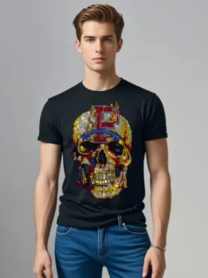 Top Rhinestones Tee Men's Fashion Round Neck