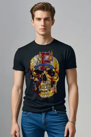 Top Rhinestones Tee Men's Fashion Round Neck