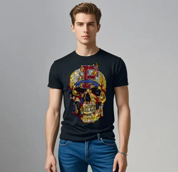 Top Rhinestones Tee Men's Fashion Round Neck