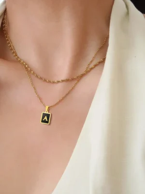 Square Initial Letter Necklace Pendant