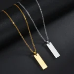 Personalized Custom Eye Line Rectangle Stainless Steel Engrave Necklace For Men - Image 3