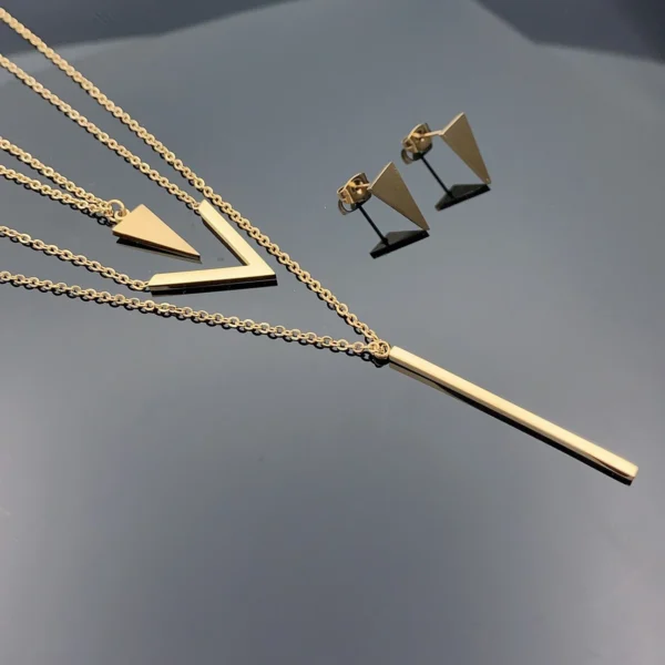 3 Piece Set New Women's Stainless Steel V-shaped Geometric - Image 3